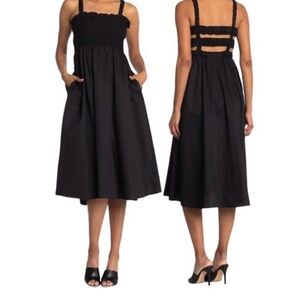 Topshop Black Smocked Midi Dress Strappy Back